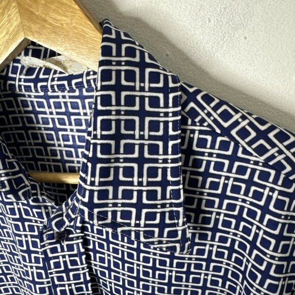 Vintage 70s Disco Shirt Geometric Print Men’s L Polyester Jersey Knit Blue - Picture 5 of 7